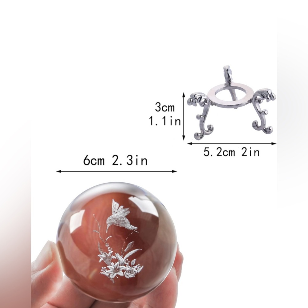3D Hummingbird Crystal Ball Paperweight 60mm(2.3Inch) Laser Engraved - Picture 2 of 2